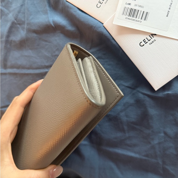 Celine Taupe Pebble Leather Large Flap Wallet
